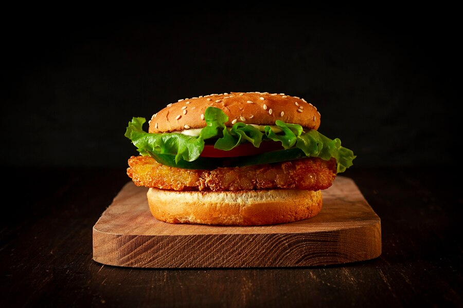 vegan burger wooden table_322022 428